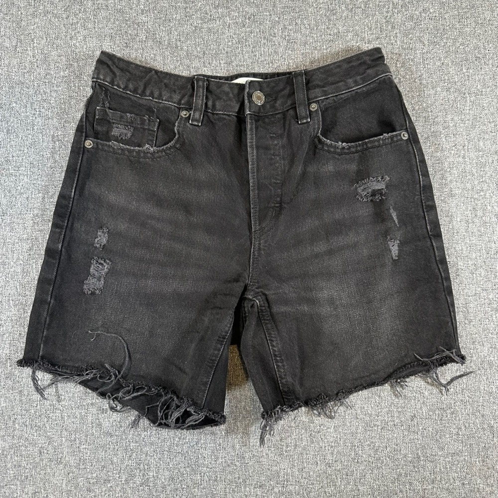 Dynamite‎ Womens Black Denim Shorts Distressed High Waisted Raw Hem Size 25 28W